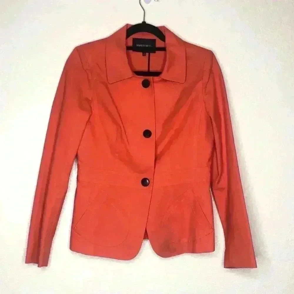 Lafayette 148 Orange Blazer Size 4 Coral Button Up